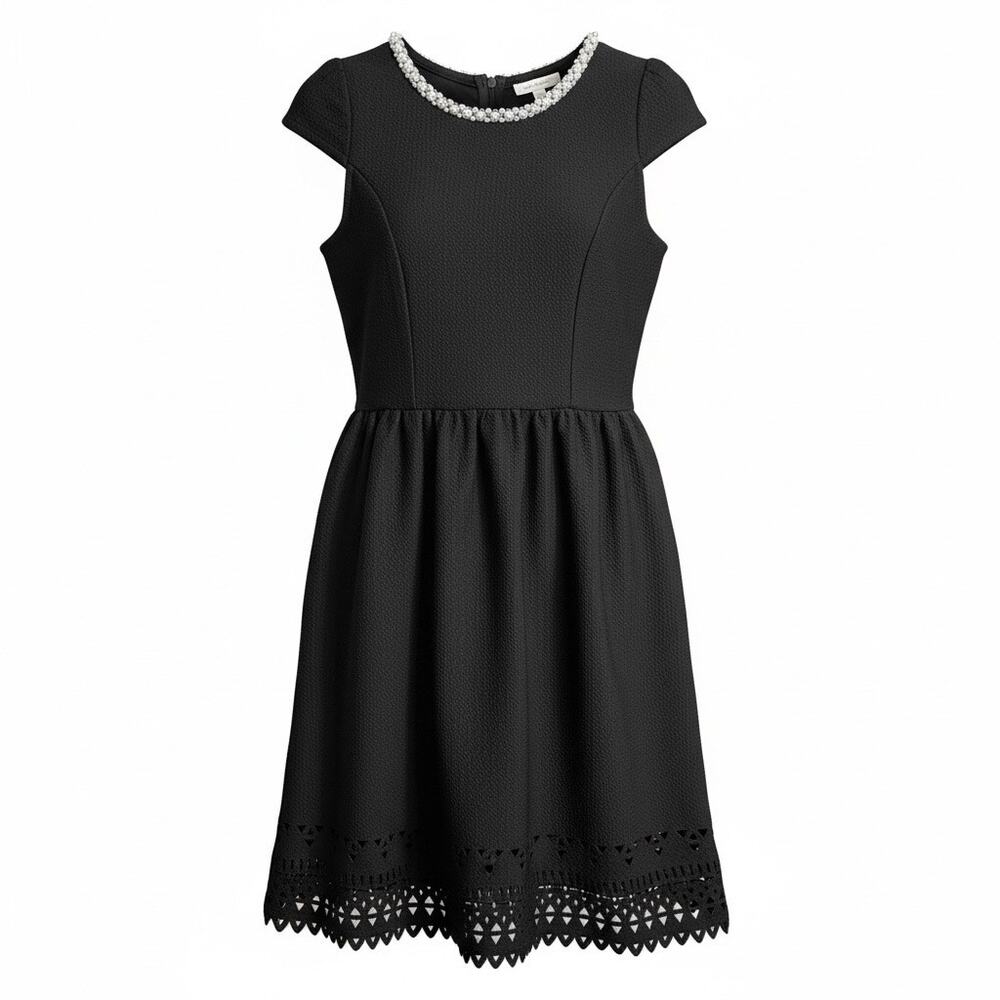 Monteau Girl Black Dress with Pearl Neckline Girls Size 10